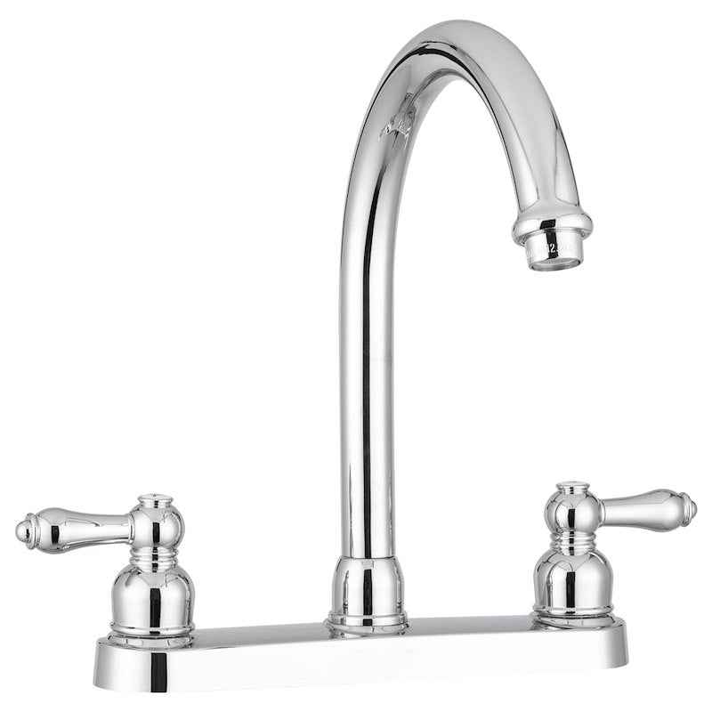 Kitchen Faucet – 11.5" High-Rise Spout, 8" Deck Mount, Dual Teapot Handles, Chrome