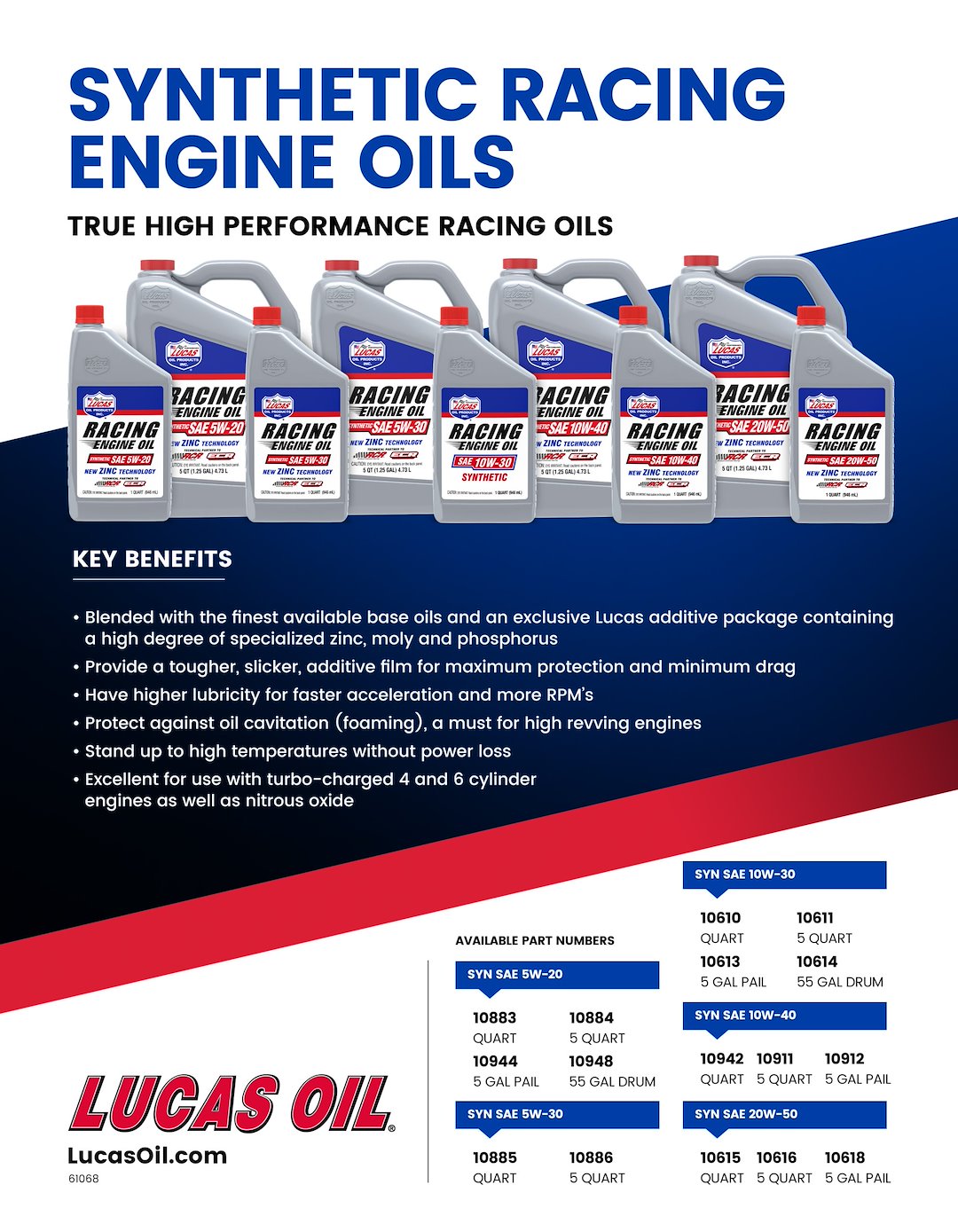 Lucas Oil 10621 SAE 20W-50 Synthetic Racing Oil