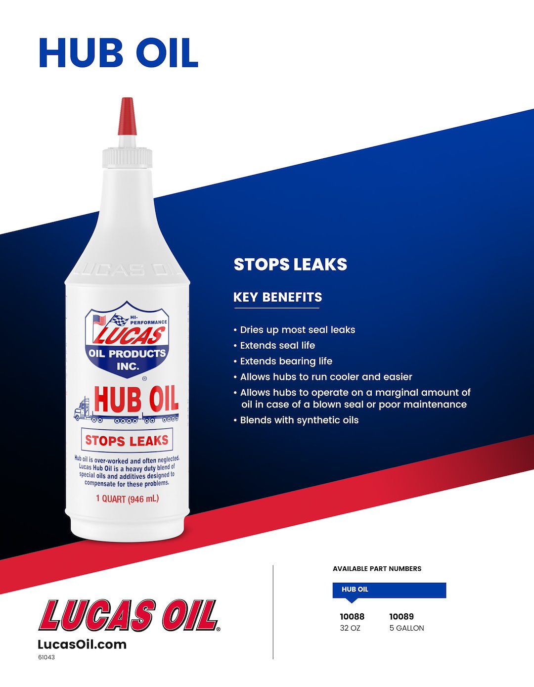 Lucas Oil 10088 Hub Oil, 1-Quart Bottle