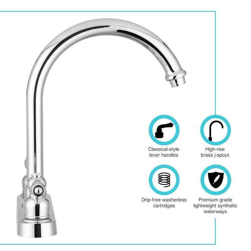 Kitchen Faucet – 11.5" High-Rise Spout, 8" Deck Mount, Dual Teapot Handles, Chrome