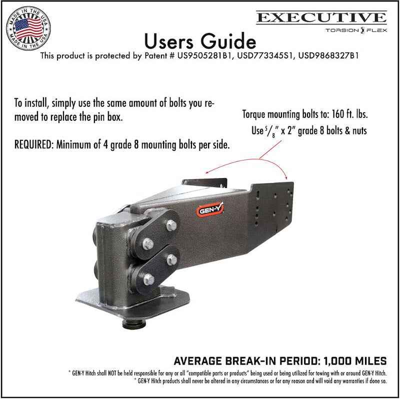 Gen-Y EXECUTIVE Torsion Flex Fifth Wheel Pin Box GH-8051 – 30000 lb King Pin
