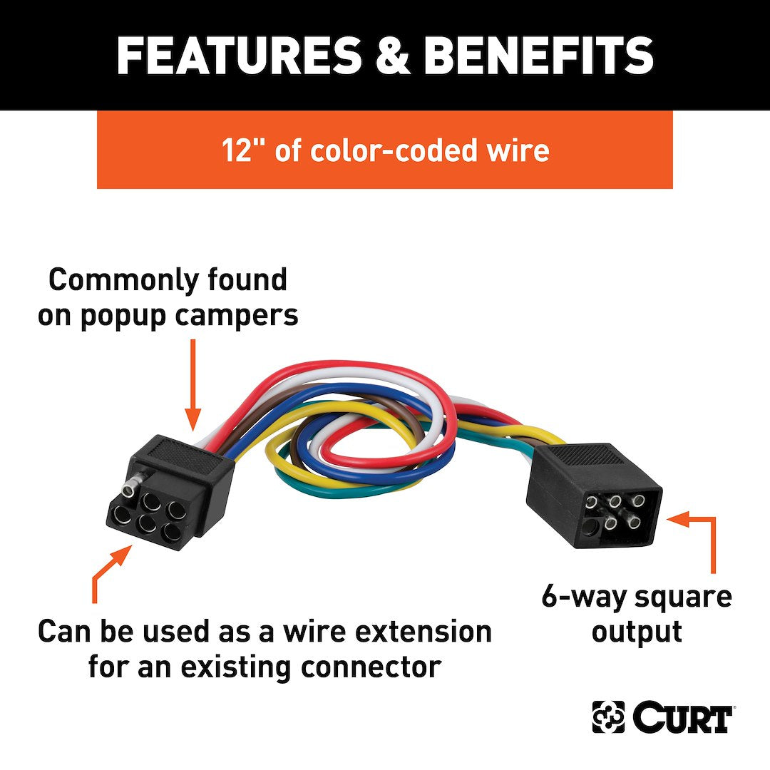 CURT Fully Universal 6 Square Trailer Wiring Connector (58034)