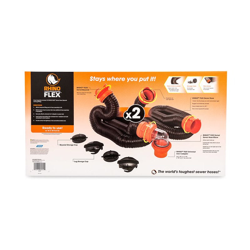 Camco 39741 RhinoFLEX 20' RV Sewer Hose Kit with Swivel Fittings & 4-in-1 Adapter