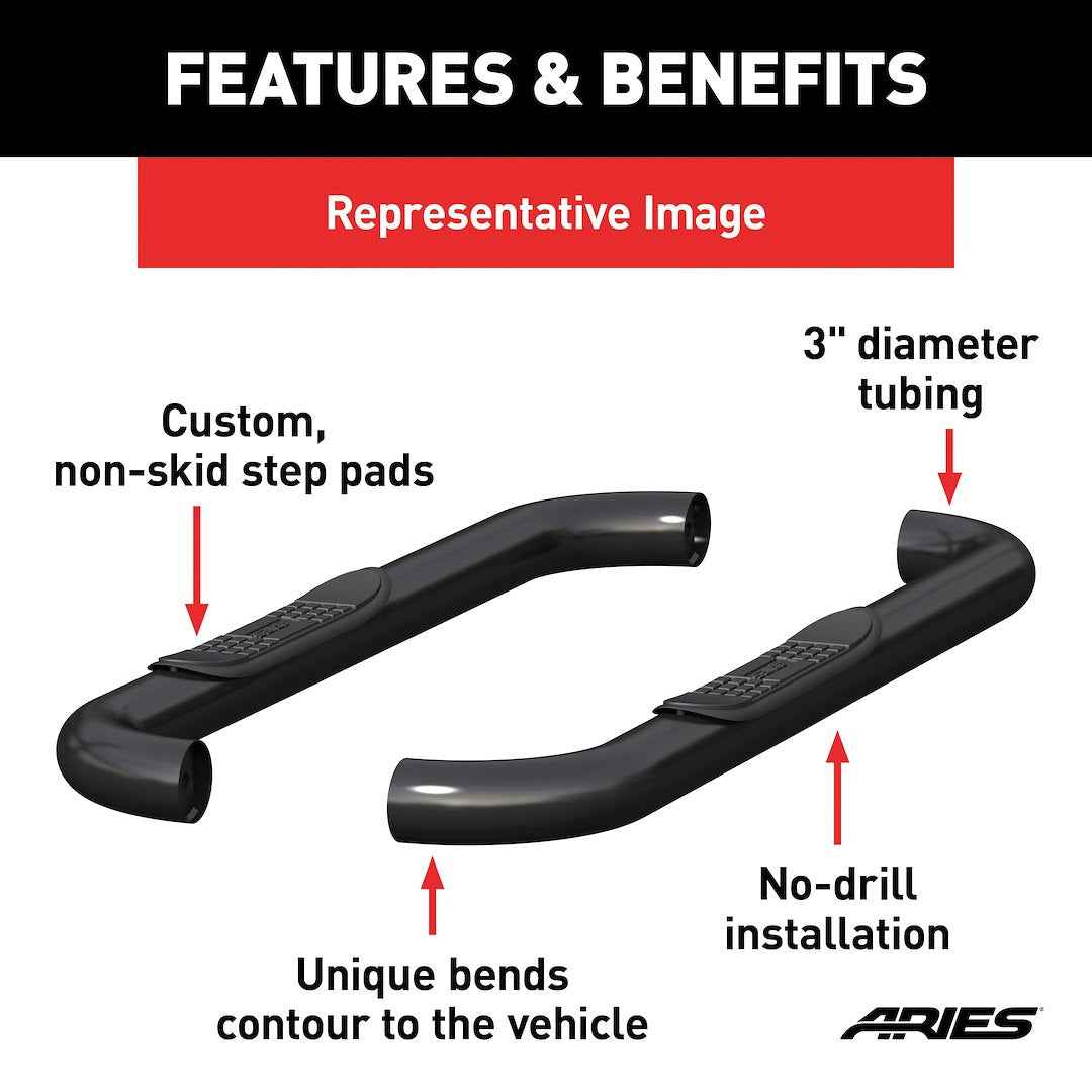 Aries 35600 Black Semi-Gloss Stainless Steel 3-Inch Nerf Bars