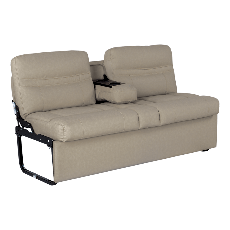 62" Jackknife RV Sofa – Altoona Beige – 2-Seater with Fold-Down Center & Cupholders
