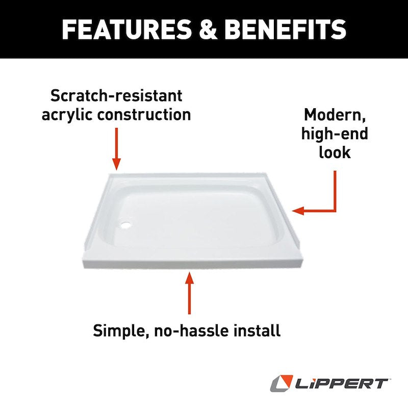 Lippert Better Bath 210369 24" x 32" RV Shower Pan – Left-Hand Drain Colonial
