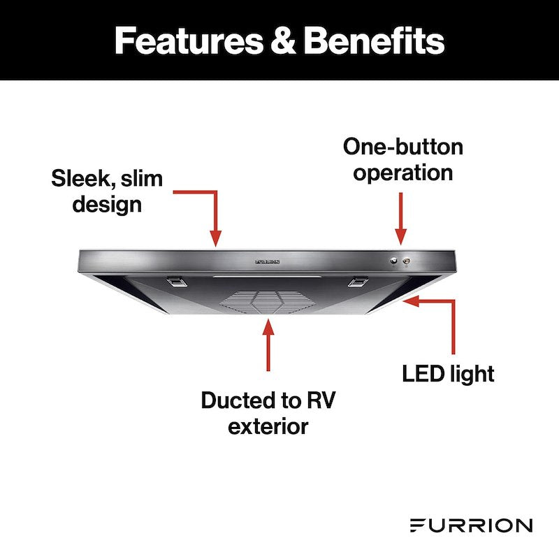 Furrion FHO23SACR-SS Campana extractora de conductos de 24" y 12 V para vehículos recreativos – Acero inoxidable