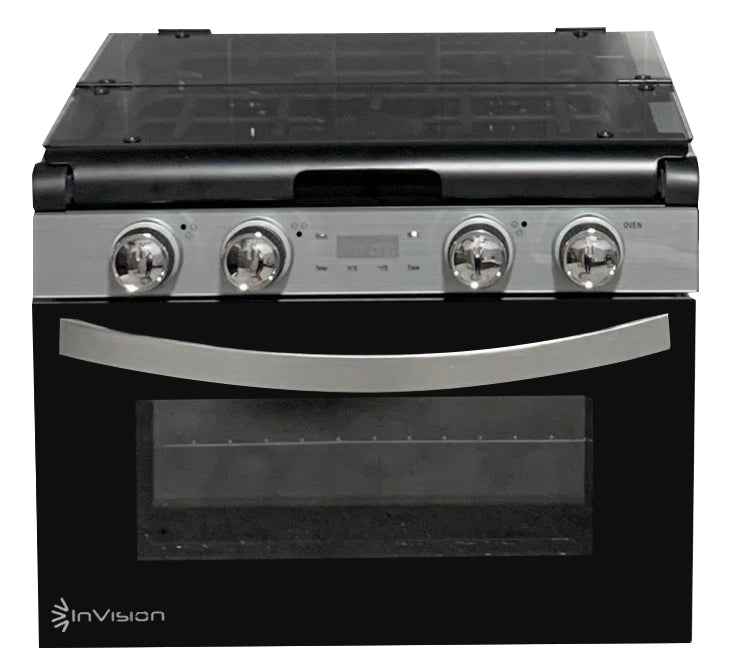 Invision RV Propane Range Stove 3 Burner With Oven – Black - 480-2730