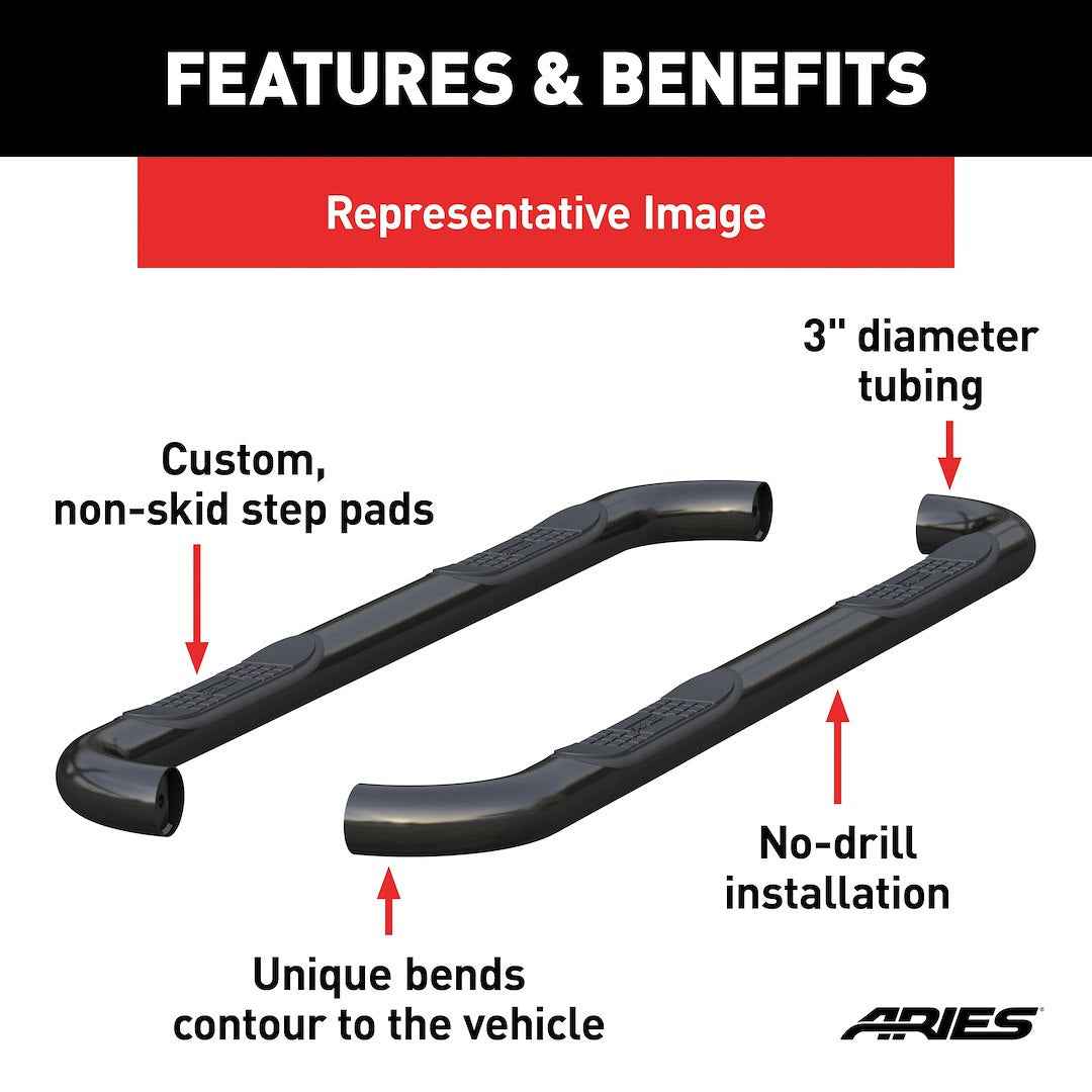 Aries 205045 3-Inch Black Steel Side Bars