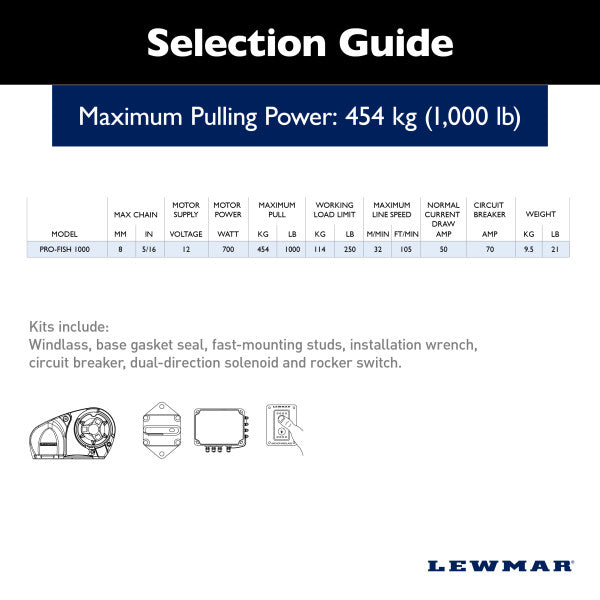 Lewmar Pro-Fish 1000 Windlass 12V Stainless Steel – 6656411108-102
