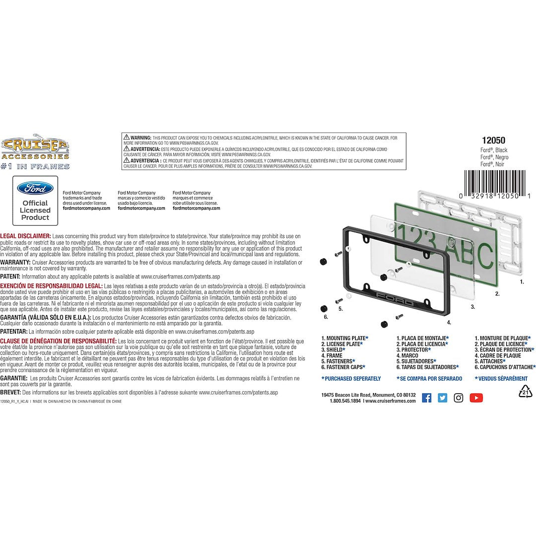 Cruiser 12050 Matte Black Ford License Plate Frame - image 3