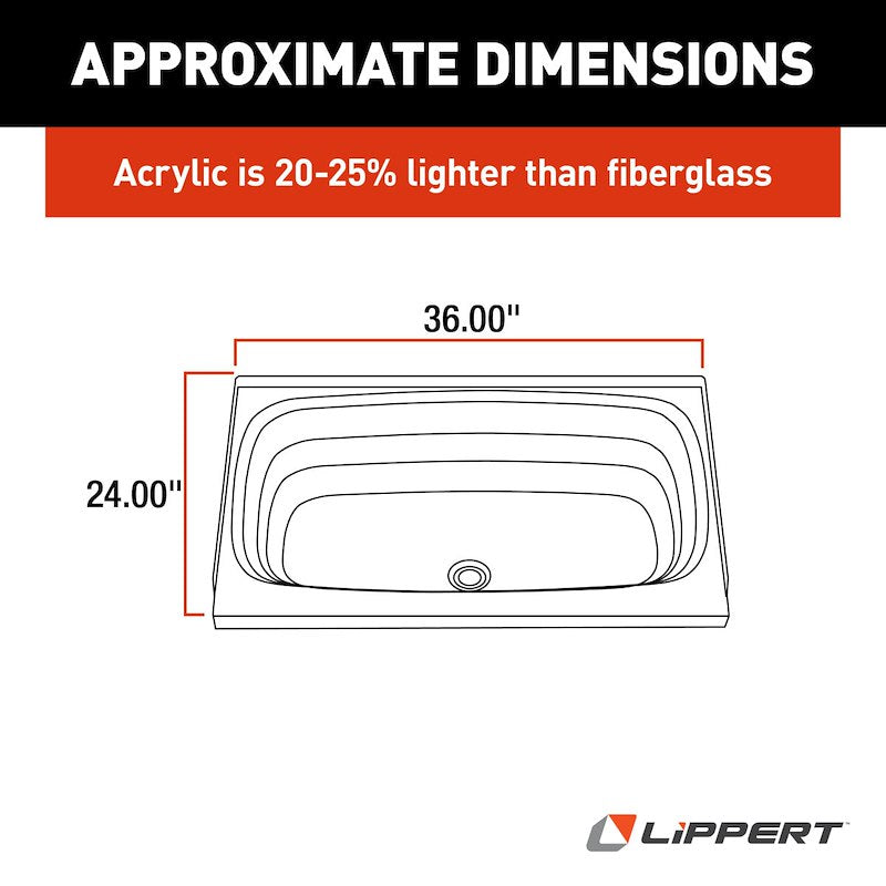 Lippert Better Bath 209369 24" x 36" RV Bathtub – Parchment ABS Tub