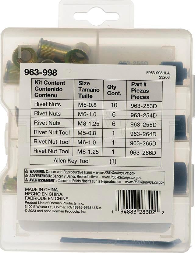 Dorman 963-998 Rivet Nut Tool and Fastener Assortment - image 4