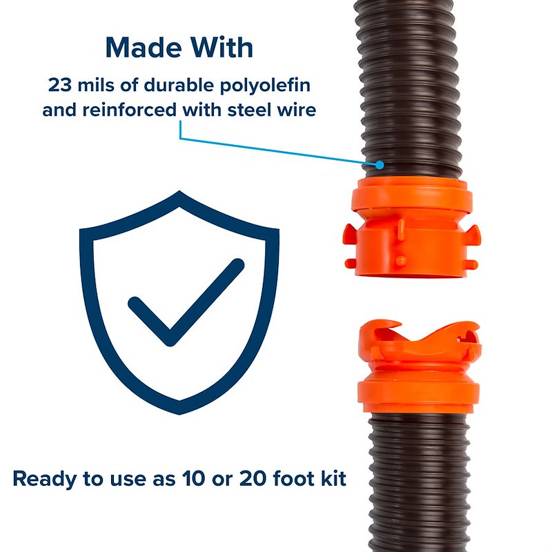 Camco 39741 RhinoFLEX 20' RV Sewer Hose Kit with Swivel Fittings & 4-in-1 Adapter