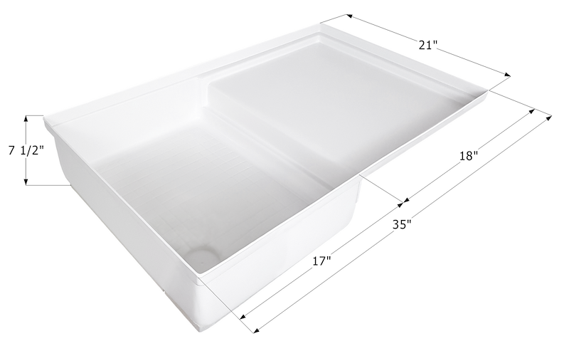 Icon SP400 35" x 21" RV Shower Pan with Step – Polar White ABS (12893)