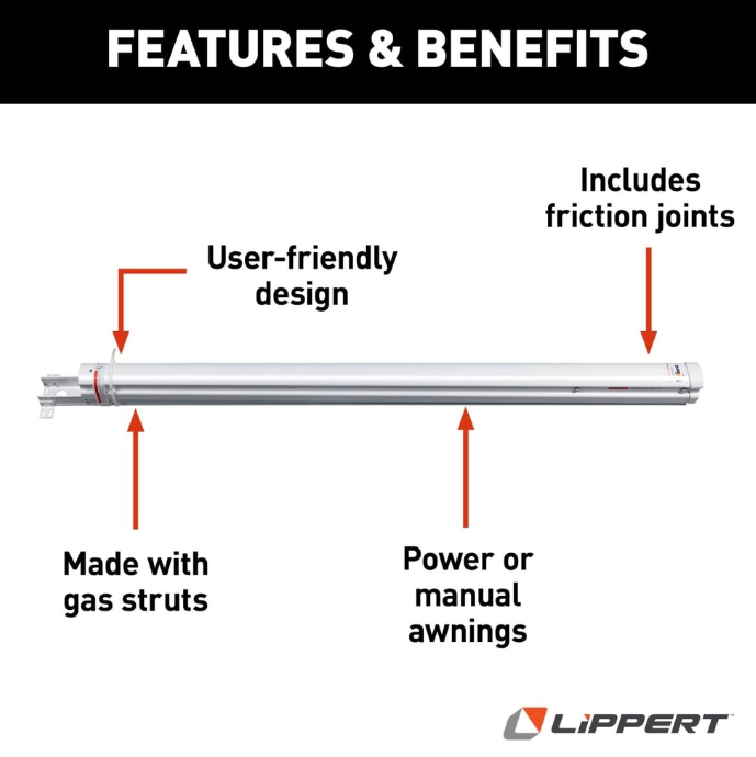 Lippert Solera 390189 Black Power/Manual Awning Support Arm