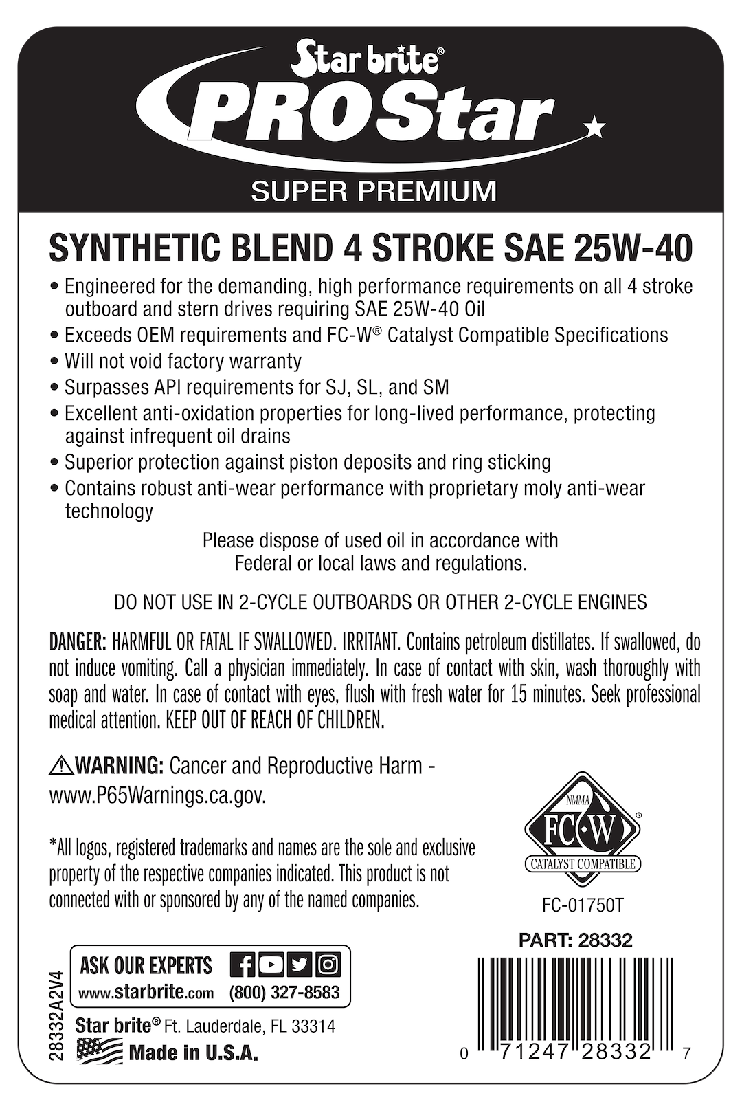 Star Brite Pro Star Synthetic 4 Stroke Oil (028332)