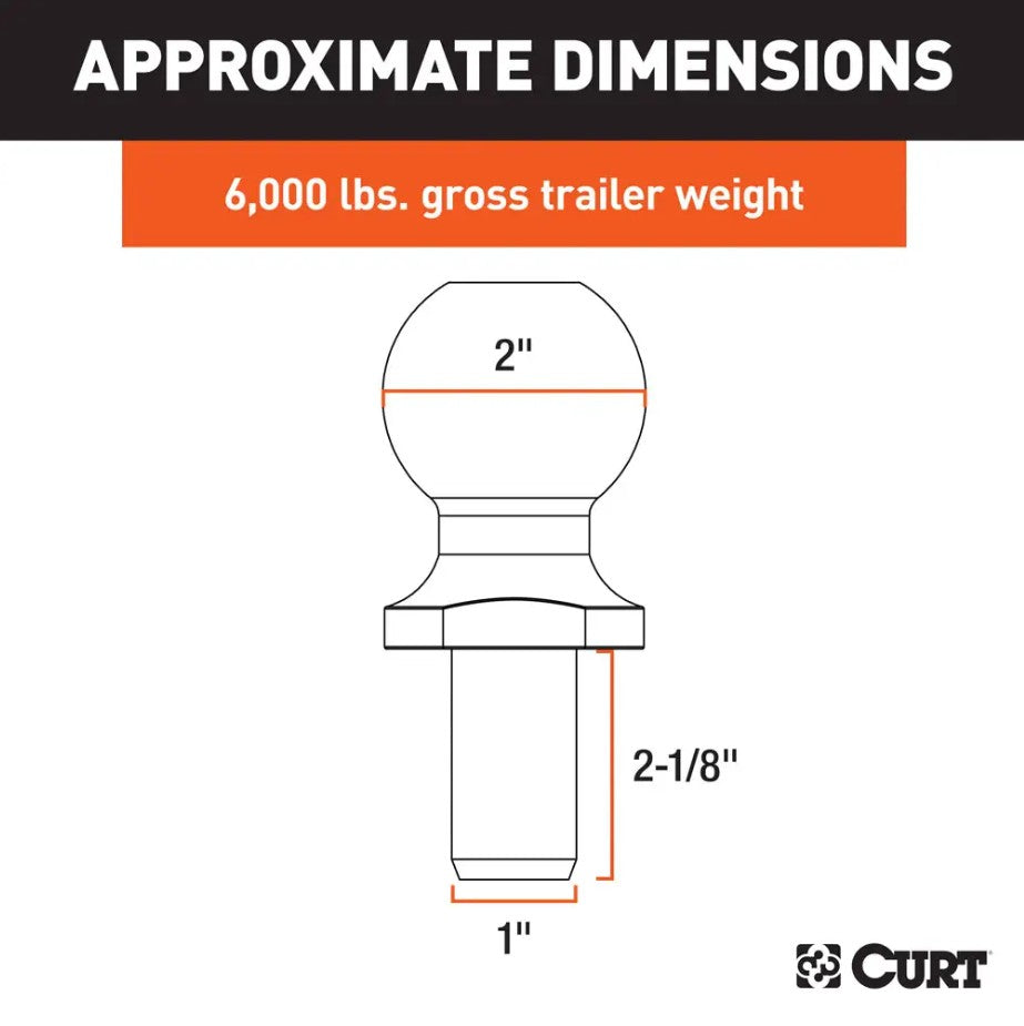 CURT Trailer Hitch Ball (40166) – Shank Length (In): 2-1/8 Inch