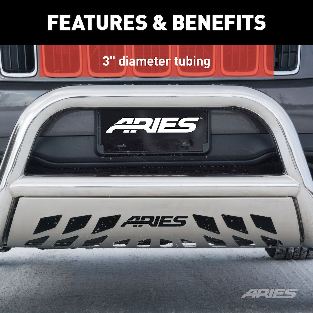 Aries 35-4017 Bull Bar Polished 3 Inch Yes with skid plate - image 6