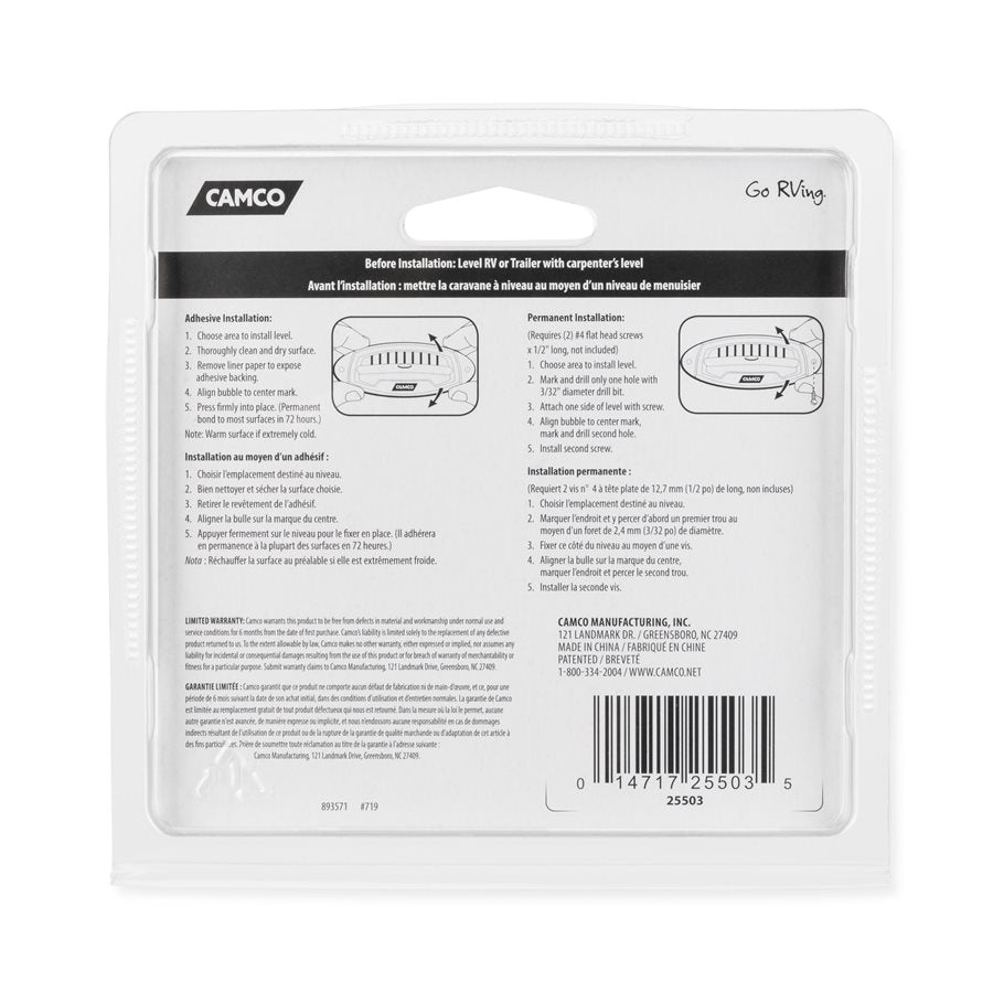 Camco RV Level (25503) – Size/Range: 4 Inch Overall Length