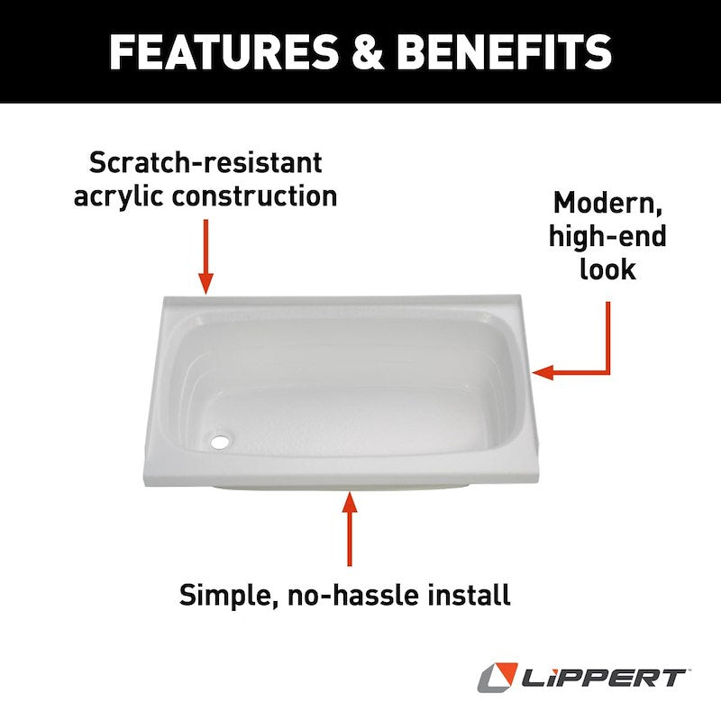 Lippert Better Bath 209673 24" x 40" RV Bathtub – Left Hand Drain