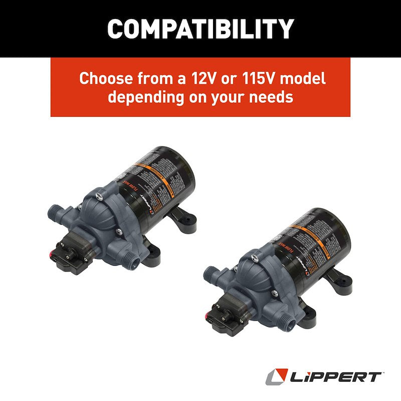 Lippert 689052 Flow Max 12V RV Fresh Water Pump – 3.2 GPM 45 PSI
