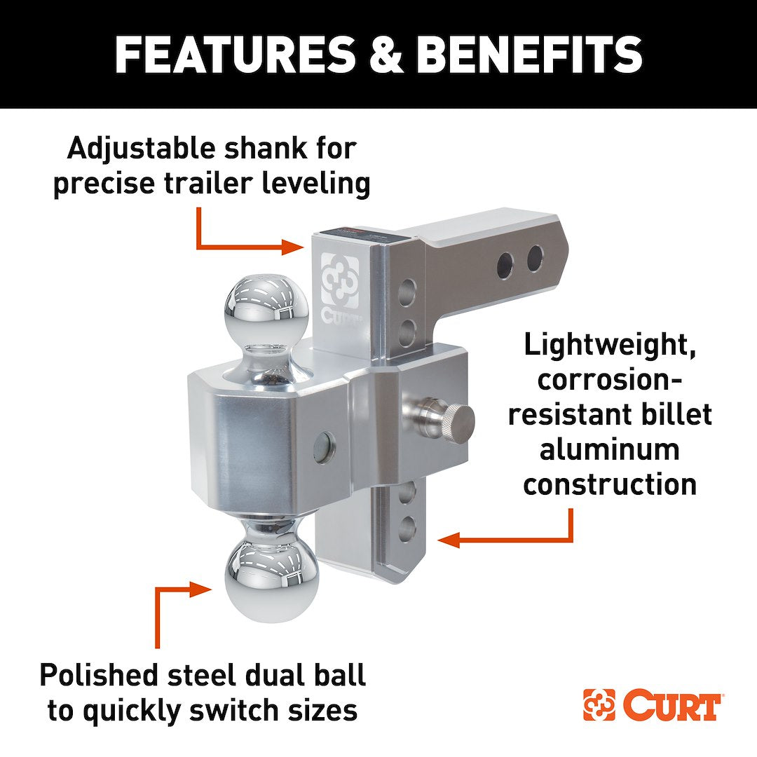 CURT 2 Inch/ 2-5/16 Inch Trailer Hitch Ball Mount (45363)