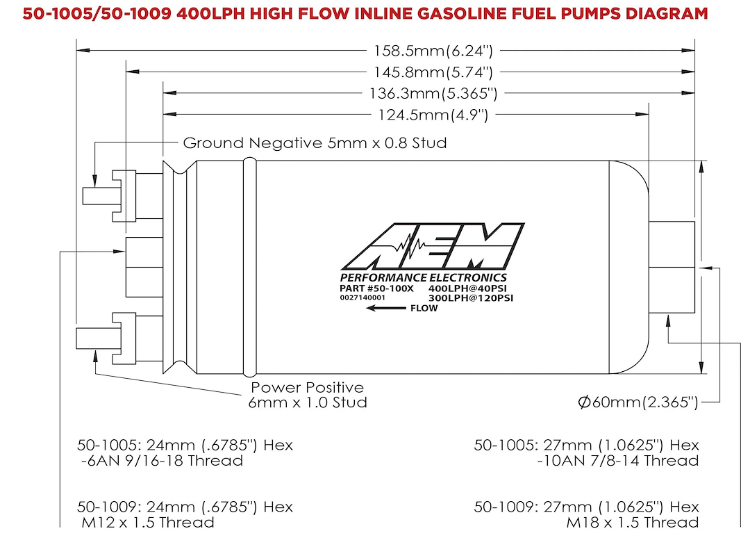 AEM Electronics In-Line 10 To 18 Volt Fuel Pump Electric 50-1009 - image 4