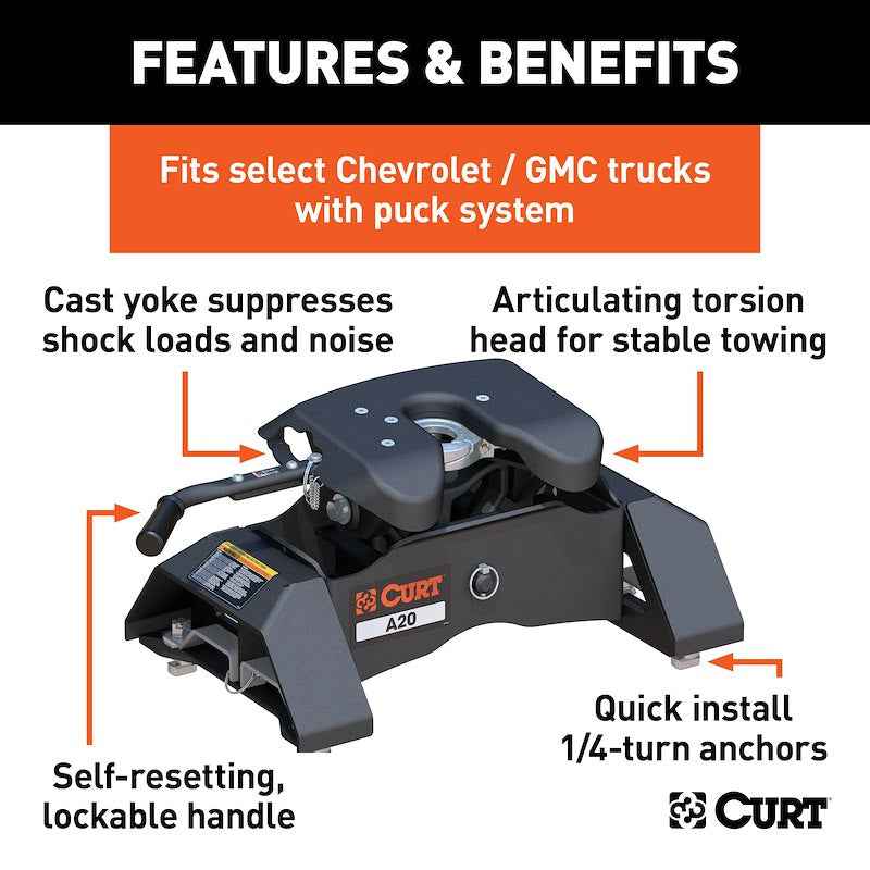 CURT 16092 A20 20K Fifth Wheel Hitch for GM Puck System