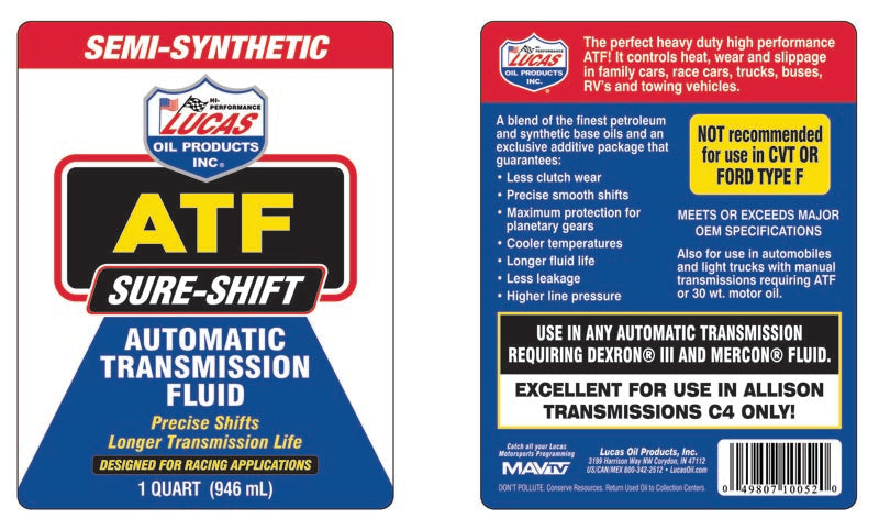 Lucas Oil 10052 Semi-Synthetic ATF, 1 Quart