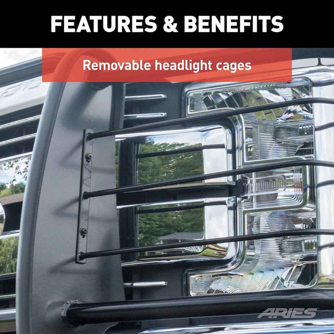 Aries 5058 Black Matte Steel Grille Guard with Brush Guard