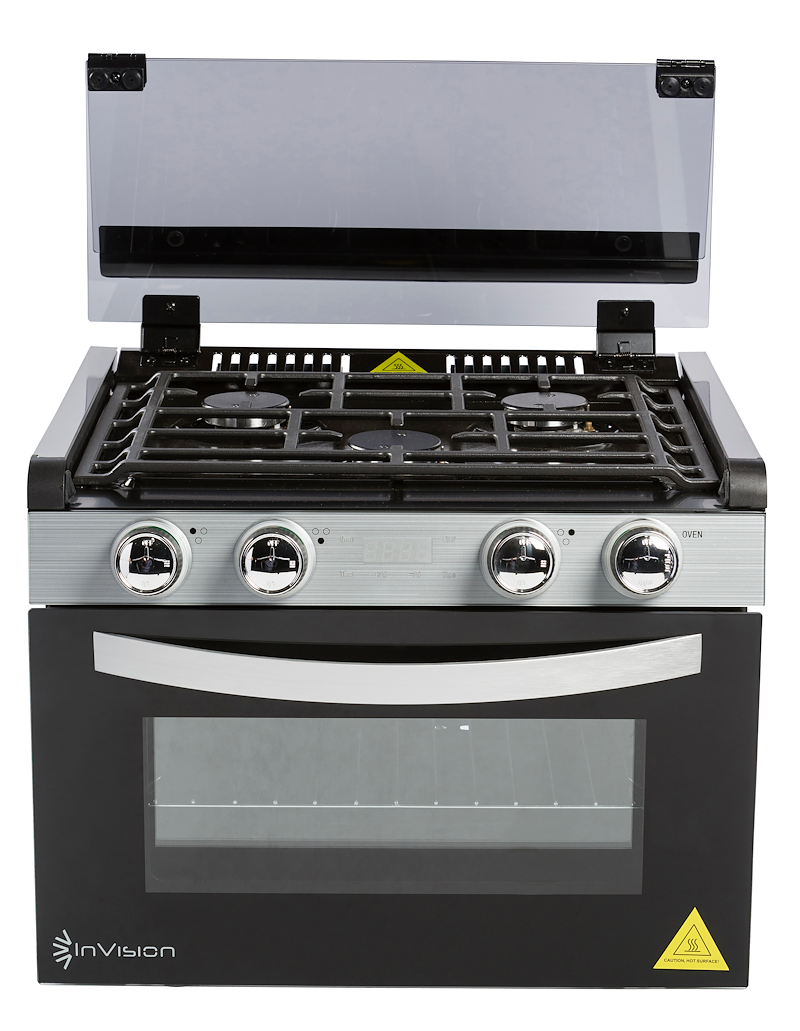 Invision RV Propane Range Stove 3 Burner With Oven – Black - 480-2730