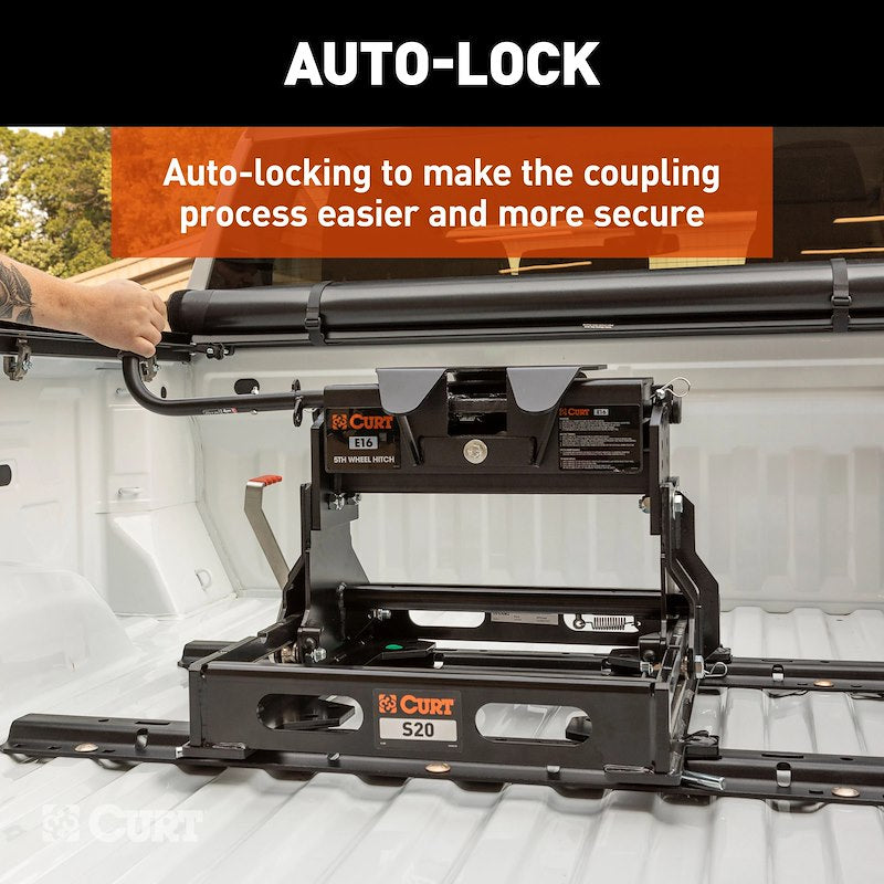 CURT 16611 E16 16K Sliding Fifth Wheel Hitch with S20 Slider & Rails