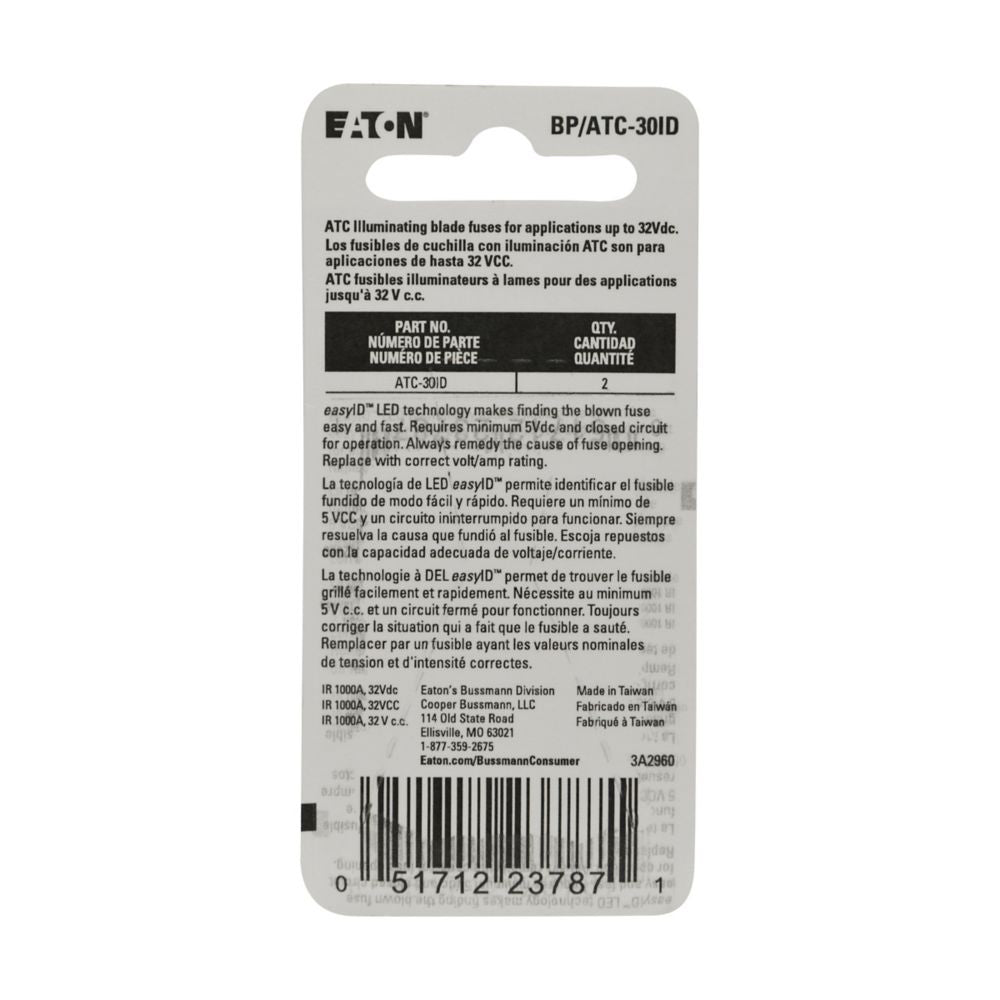 Bussman Easyid Atc Fuse (Bpatc30id) – Type: Green Blade