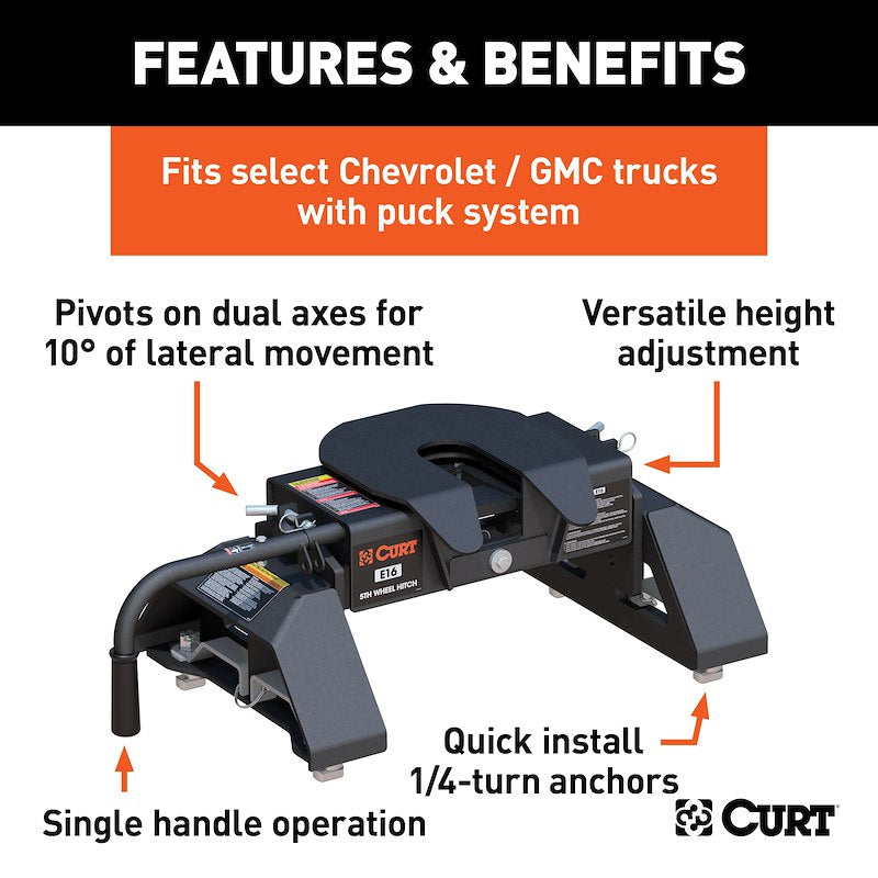 CURT 16097 E16 16K Fifth Wheel Hitch for GM Puck System