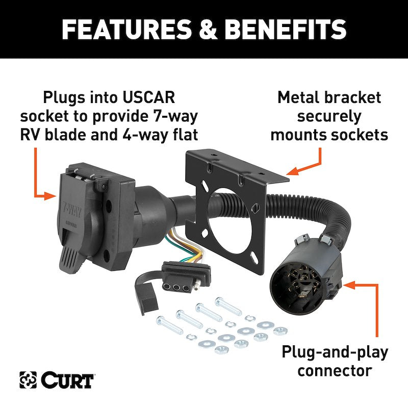 CURT 55774 USCAR Trailer Wiring Connector with 4-Way Flat & 7-Way RV Blade