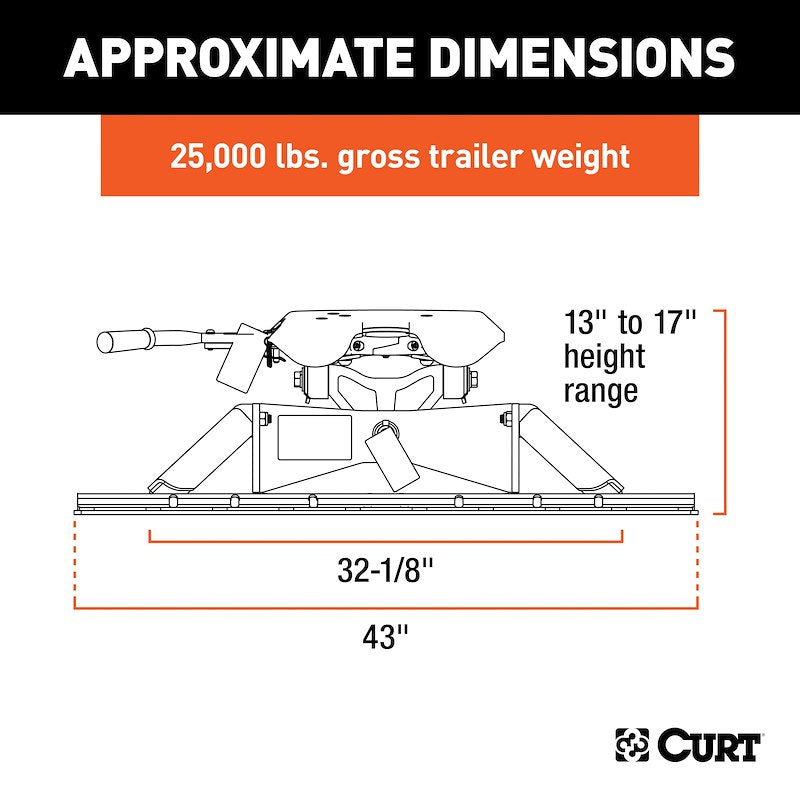 CURT 16181 A25 25K Fifth Wheel Hitch with Legs & Base Rails