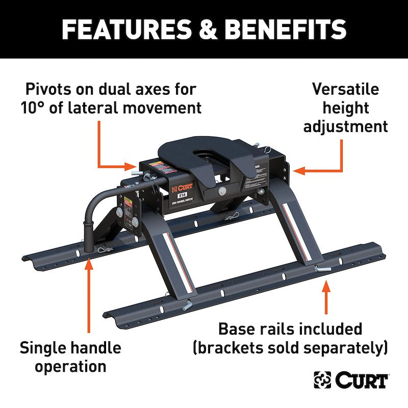 CURT 16116 E16 16K Fifth Wheel Hitch with Legs & Base Rails