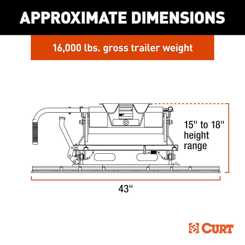 CURT 16611 E16 16K Sliding Fifth Wheel Hitch with S20 Slider & Rails