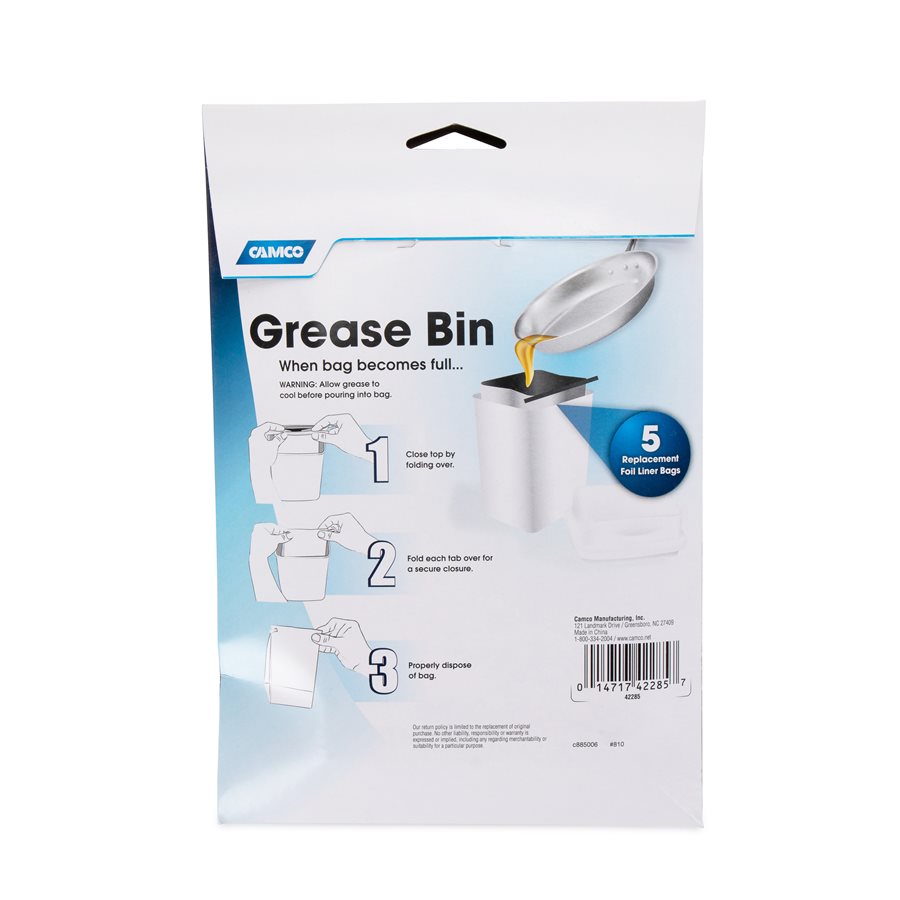 Camco Used Cooking Grease Container Bag (42285) – Material: Foil Lined