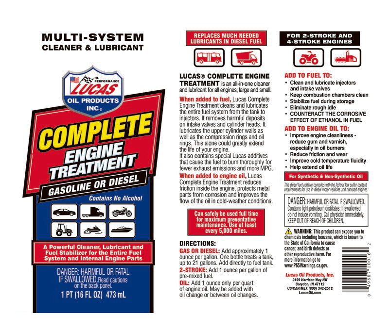 Lucas Oil 10016 Complete Engine Fuel Treatment