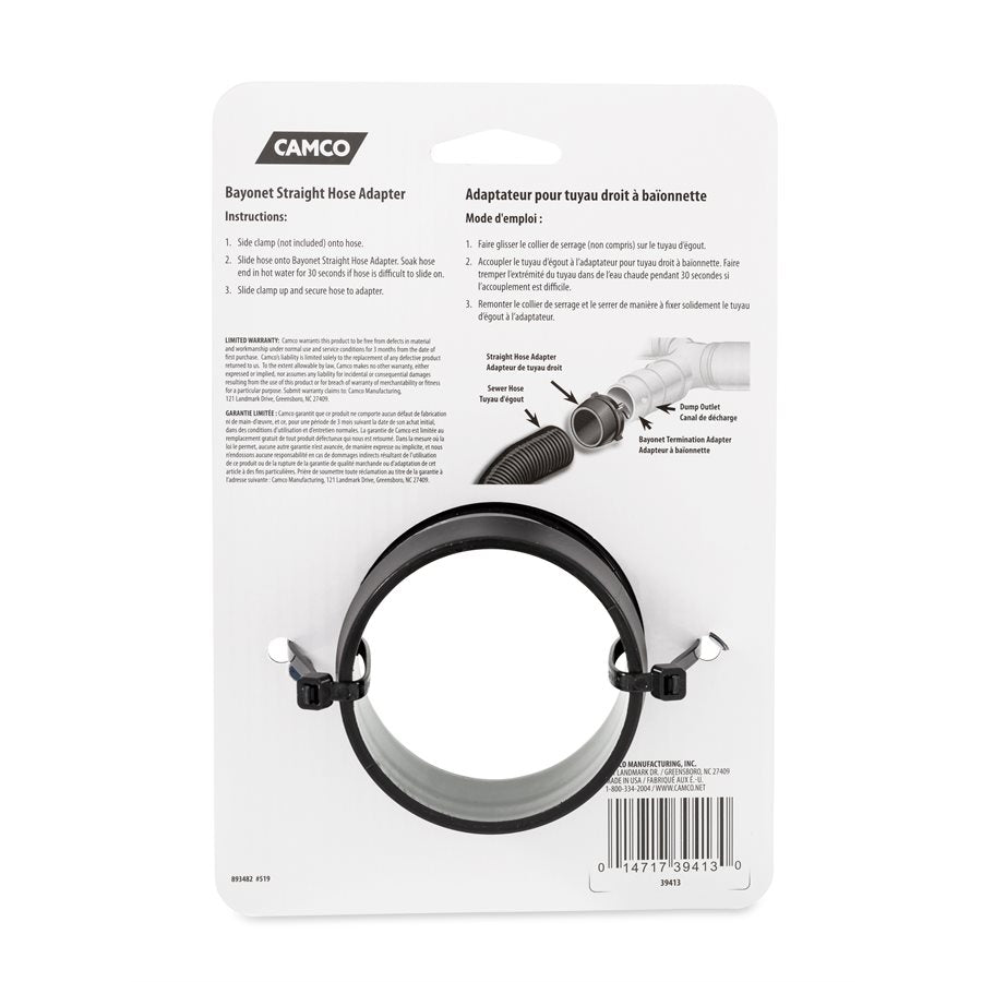Camco Straight Hose Adapter Connecting Sewer Hose to RV Sewer (39413)