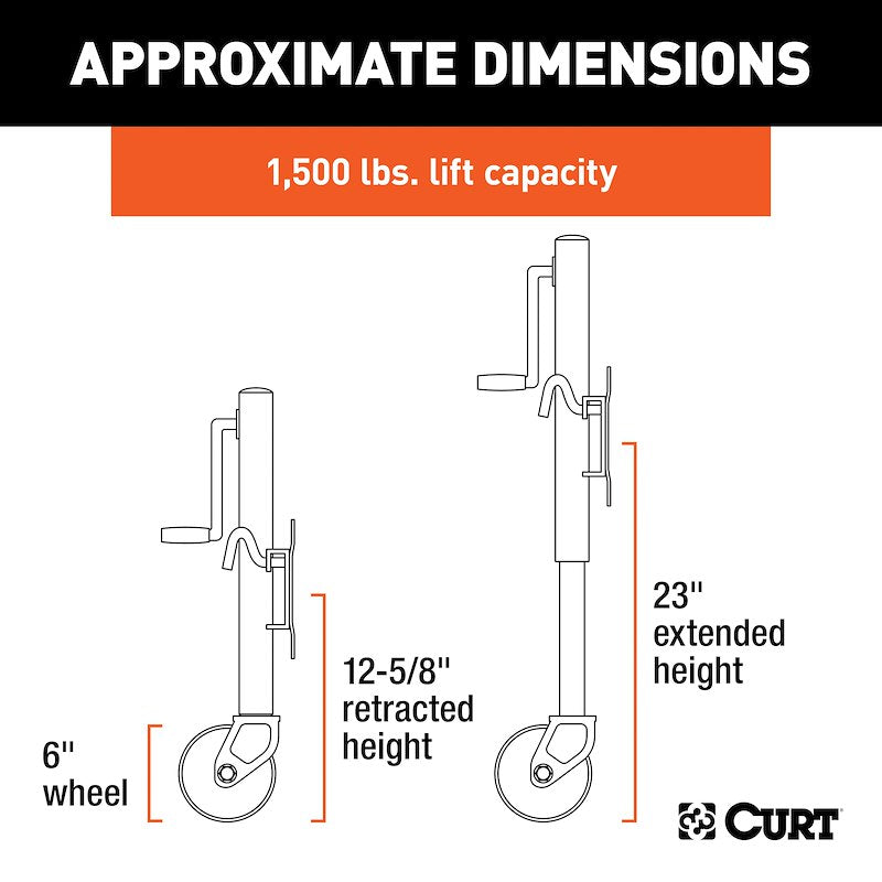 CURT 28155 Crics de remorque marine avec deux roues de 6 po, 1 500 lb