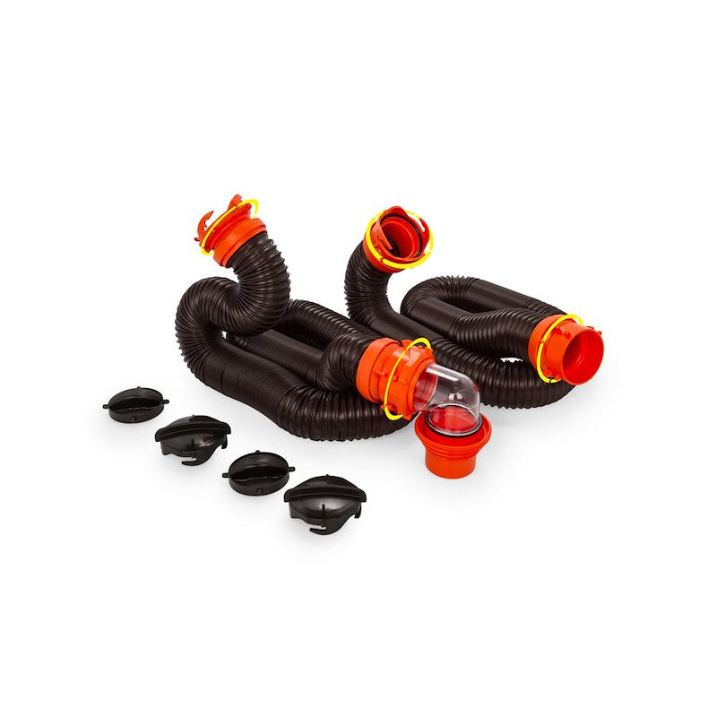 Camco 39741 RhinoFLEX 20' RV Sewer Hose Kit with Swivel Fittings & 4-in-1 Adapter