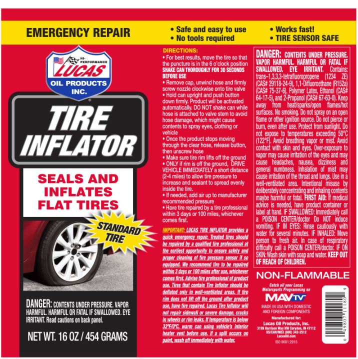 Lucas Oil 11180 Non-Flammable Tire Inflator and Sealant