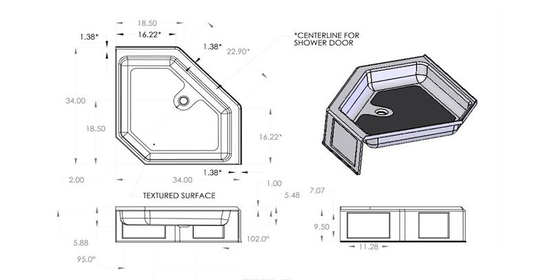 Specialty Recreation NSB3434WC 34" x 34" Neo Angle RV Shower Pan