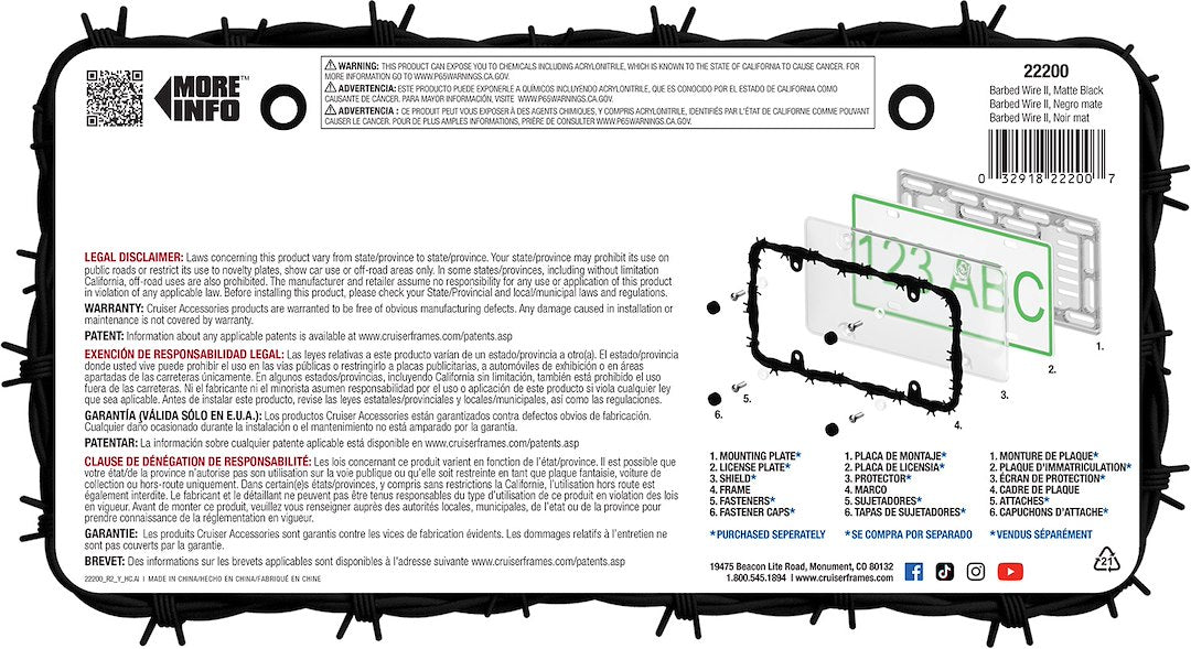 Cruiser 22200 Black Barbed Wire License Plate Frame - image 3