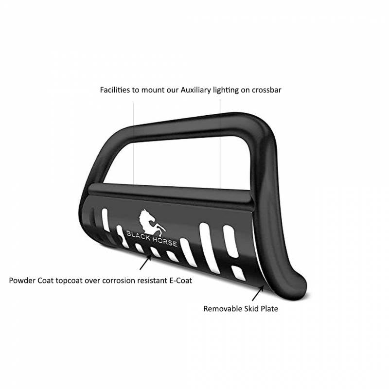 Black Horse Offroad BBGT30A-SP Bull Bar Black Semi-Gloss Powder Coated 3 Inch Yes with skid plate - image 2