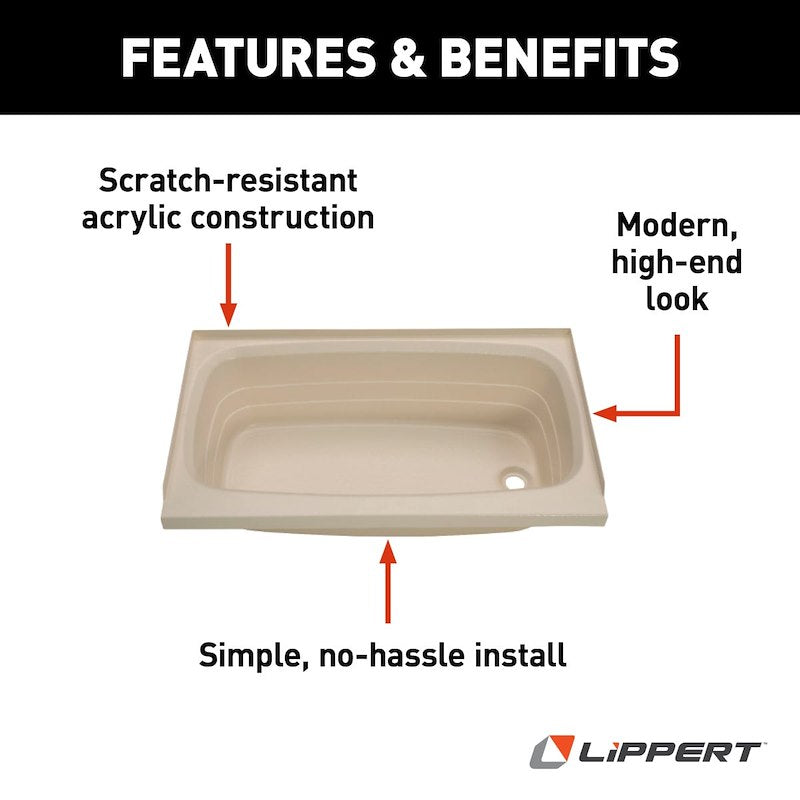 Lippert Better Bath 209376 24" x 36" RV Bathtub – Right Hand Drain
