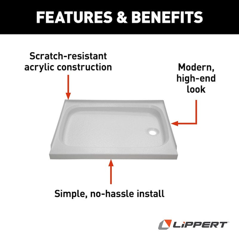 Lippert Better Bath 210371 24" x 32" RV Shower Pan – Right-Hand Drain
